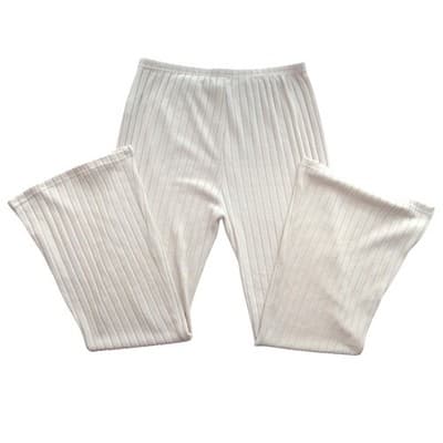 Ribbed Mock Neck Long Sleeve Top Flare Pants Set Cream Beige Knit Lounge - Thumbnail 5