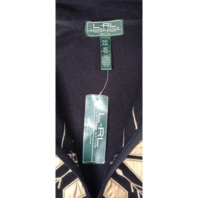 Vintage RL Ralph Lauren Active Petite Black Fleece Zip Jacket Gold Snowflake - M - Thumbnail 4