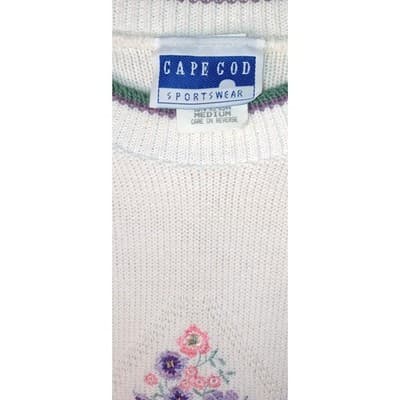 Cape Cod Sportswear Women's Cream Floral Embroidered Knit Sweater Medium - Thumbnail 6