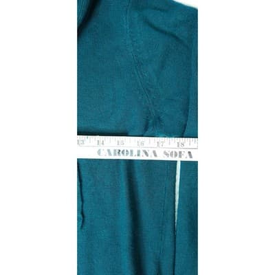 Gervele Teal Blue Ribbed Knit Mock Neck Tie Neck Sweater Top Women's Medium - Thumbnail 3