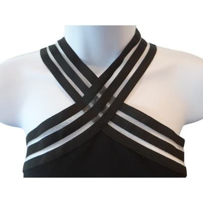 Black Halter Neck Romper Mesh Trim Cutout Detail - Thumbnail 2