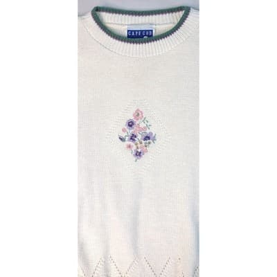 Cape Cod Sportswear Women's Cream Floral Embroidered Knit Sweater Medium - Thumbnail 5