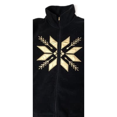 Vintage RL Ralph Lauren Active Petite Black Fleece Zip Jacket Gold Snowflake - M - Thumbnail 2