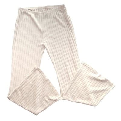 Ribbed Mock Neck Long Sleeve Top Flare Pants Set Cream Beige Knit Lounge - Thumbnail 4