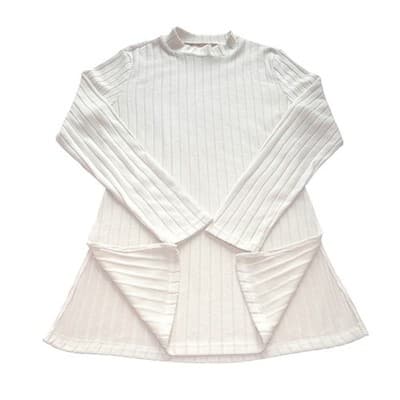 Ribbed Mock Neck Long Sleeve Top Flare Pants Set Cream Beige Knit Lounge - Thumbnail 2