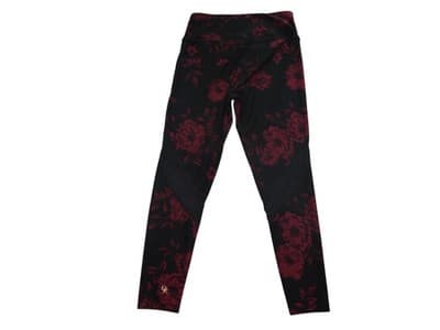 DK Active Floral Print Leggings - Black & Burgundy - Thumbnail 4
