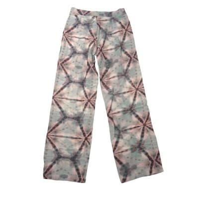 Pull&Bear Womens XS Geometric Tie Dye Wide Leg Pants Green Mauve High Rise Boho - Thumbnail 3