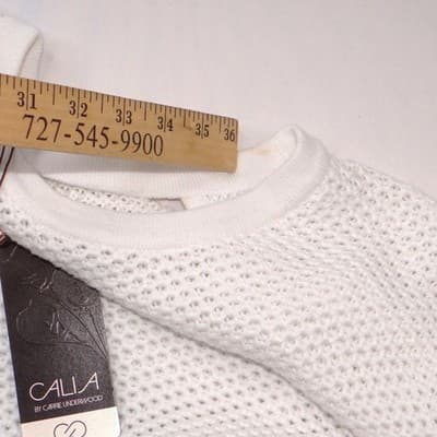 Calia by Carrie Underwood Effortless Crochet Sweater Pure White Open Back XS NEW - Thumbnail 5