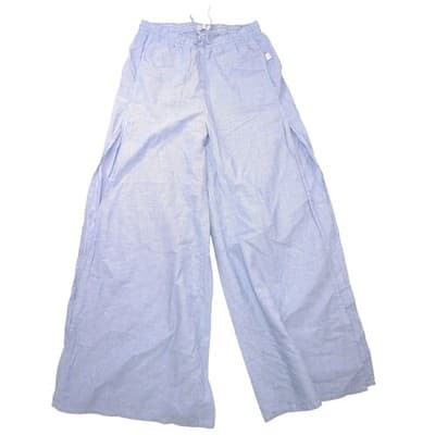 Onia Blue White Pinstripe Wide Leg Drawstring Pants Side Slit Womens Medium