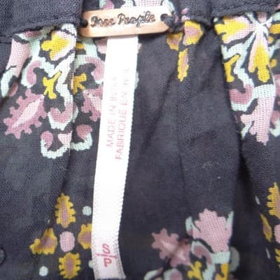 Free People Medallion Print Ruffle Crop Top Navy Pink Yellow Smocked Small - Thumbnail 2
