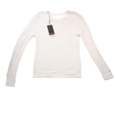 Calia by Carrie Underwood Effortless Crochet Sweater Pure White Open Back XS NEW