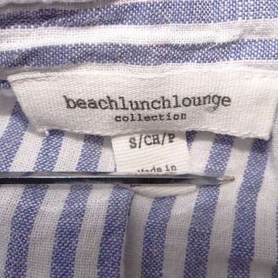 Beachlunchlounge Womens Small Blue White Striped Sleeveless V-Neck Blouse Top - Thumbnail 2