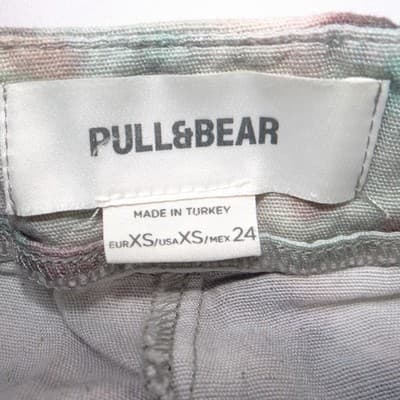 Pull&Bear Womens XS Geometric Tie Dye Wide Leg Pants Green Mauve High Rise Boho - Thumbnail 2