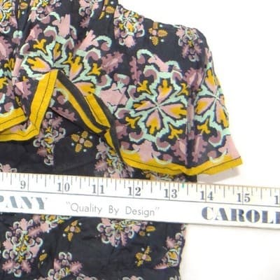 Free People Medallion Print Ruffle Crop Top Navy Pink Yellow Smocked Small - Thumbnail 5