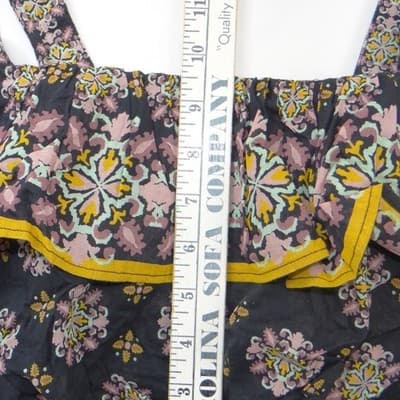 Free People Medallion Print Ruffle Crop Top Navy Pink Yellow Smocked Small - Thumbnail 4
