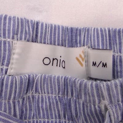 Onia Blue White Pinstripe Wide Leg Drawstring Pants Side Slit Womens Medium - Thumbnail 2