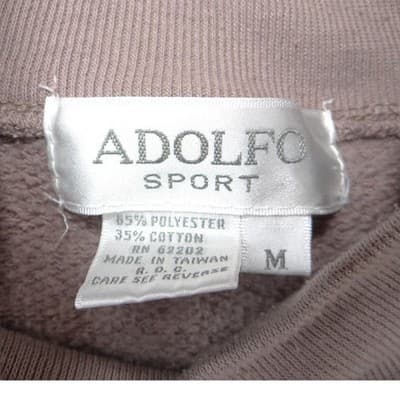 Adolfo Sport Vintage Mock Neck Sweatshirt Taupe Pink Floral Embroidered Medium - Thumbnail 2