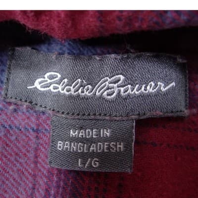 Eddie Bauer Mens Large Red Blue Plaid Flannel Button Down Long Sleeve Shirt L - Thumbnail 2