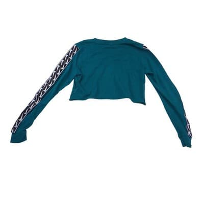 Nike Womens Long Sleeve Cropped T-Shirt Teal Green Logo Tape XS - Thumbnail 3
