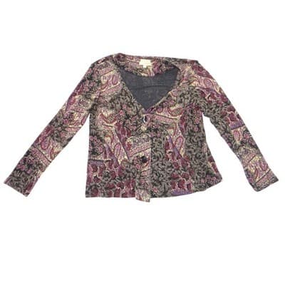 Choices Womens Purple Paisley Floral 2 Piece Cardigan and Tank Set M Stretchy - Thumbnail 2