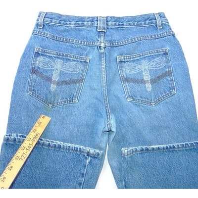 Vintage D'Mode Classix Flare Jeans Blue Dragonfly Pockets 90s Womens Size 13 - Thumbnail 5
