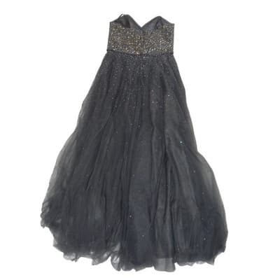 La Femme Charcoal Grey Tulle Beaded Strapless Prom Formal Gown Dress Size 12 - Thumbnail 3