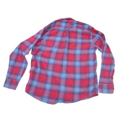 Eddie Bauer Mens Large Red Blue Plaid Flannel Button Down Long Sleeve Shirt L - Thumbnail 3