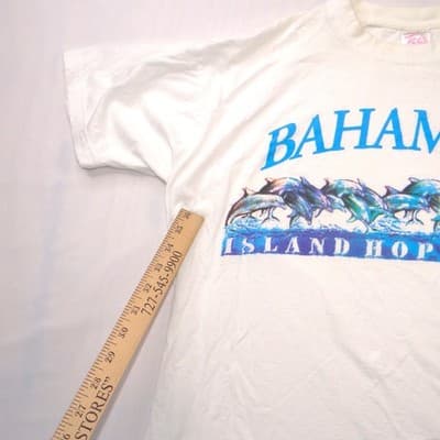 Vintage Bahamas Island Hoppers Dolphin Graphic T-Shirt White XL Tropical Tees - Thumbnail 7