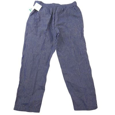 NWT-Ellen Tracy Linen Striped Drawstring Pants Navy Gold Metallic Joggers L - Thumbnail 4