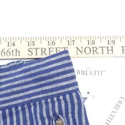 NWT-Ellen Tracy Linen Striped Drawstring Pants Navy Gold Metallic Joggers L - Thumbnail 7