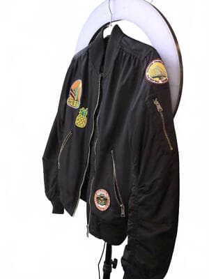TOPSHOP Stylish Black Bomber Jacket with Patches - Thumbnail 2