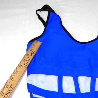Blue Cage Cutout One Piece Swimsuit Strappy Monokini Black Trim Large - Thumbnail 4