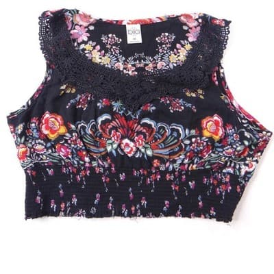 Bila Black Floral Crochet Neck Sleeveless Crop Top Womens Size M - Thumbnail 2