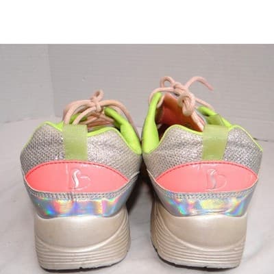 Skechers Girls Silver Holographic Glitter Rainbow Lace Up Sneakers Shoes Sz 5 US - Thumbnail 3