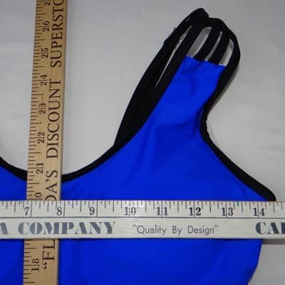 Blue Cage Cutout One Piece Swimsuit Strappy Monokini Black Trim Large - Thumbnail 9
