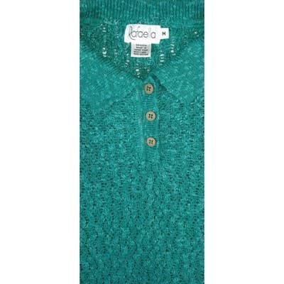 Vintage Rafaella Women's Green Textured Knit Polo Shirt Short Sleeve Size M - Thumbnail 2