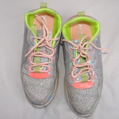 Skechers Girls Silver Holographic Glitter Rainbow Lace Up Sneakers Shoes Sz 5 US - Thumbnail 5