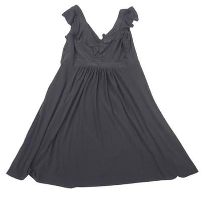 Evan-Picone Black Ruffle V-Neck Empire Waist Sleeveless Dress Petite 12P - Thumbnail 3