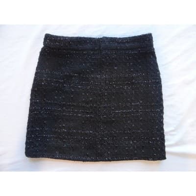 Black Textured Tweed Mini Skirt Sparkle Accents Zipper Closure - Thumbnail 2