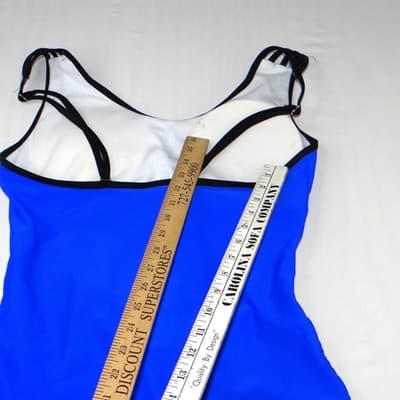 Blue Cage Cutout One Piece Swimsuit Strappy Monokini Black Trim Large - Thumbnail 6