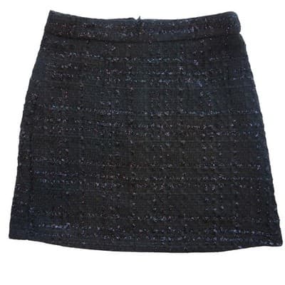 Black Textured Tweed Mini Skirt Sparkle Accents Zipper Closure