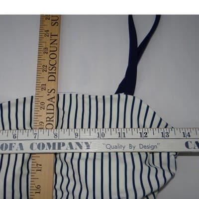 Navy Blue White Striped Ruched One Piece Swimsuit Square Neck Nautical Summer S - Thumbnail 3