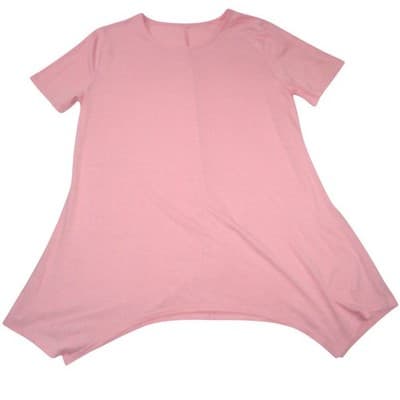 Pink Short Sleeve Sharkbite Hem Tunic Top Crew Neck Relaxed Fit Plus Size 3XL