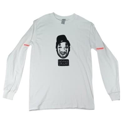 Gildan White Long Sleeve Graphic T Shirt Mens Size S "No Face Killah" Print