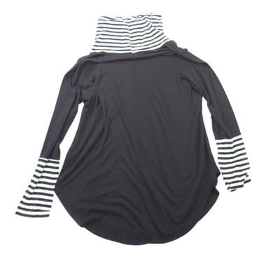 Vintage Venana Premium Womens 2X Black Striped Cowl Neck Long Sleeve Tunic Top - Thumbnail 3