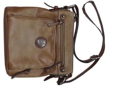 Brown Leather Women's Crossbody Bag with Multiple Zippered Compartments - Thumbnail 2