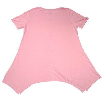 Pink Short Sleeve Sharkbite Hem Tunic Top Crew Neck Relaxed Fit Plus Size 3XL - Thumbnail 3