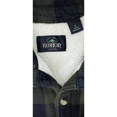 RedHead Sherpa Lined Flannel Shirt Jacket Mens Green Black Plaid Workwear - Thumbnail 2