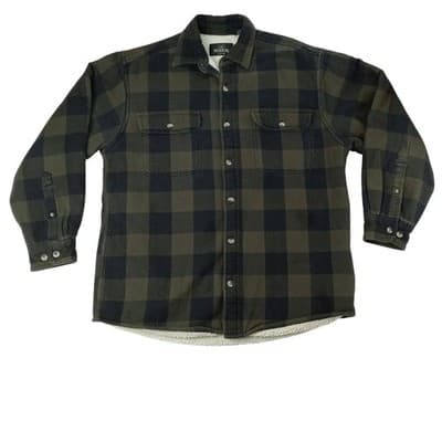 RedHead Sherpa Lined Flannel Shirt Jacket Mens Green Black Plaid Workwear