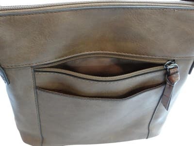 Brown Leather Women's Crossbody Bag with Multiple Zippered Compartments - Thumbnail 3